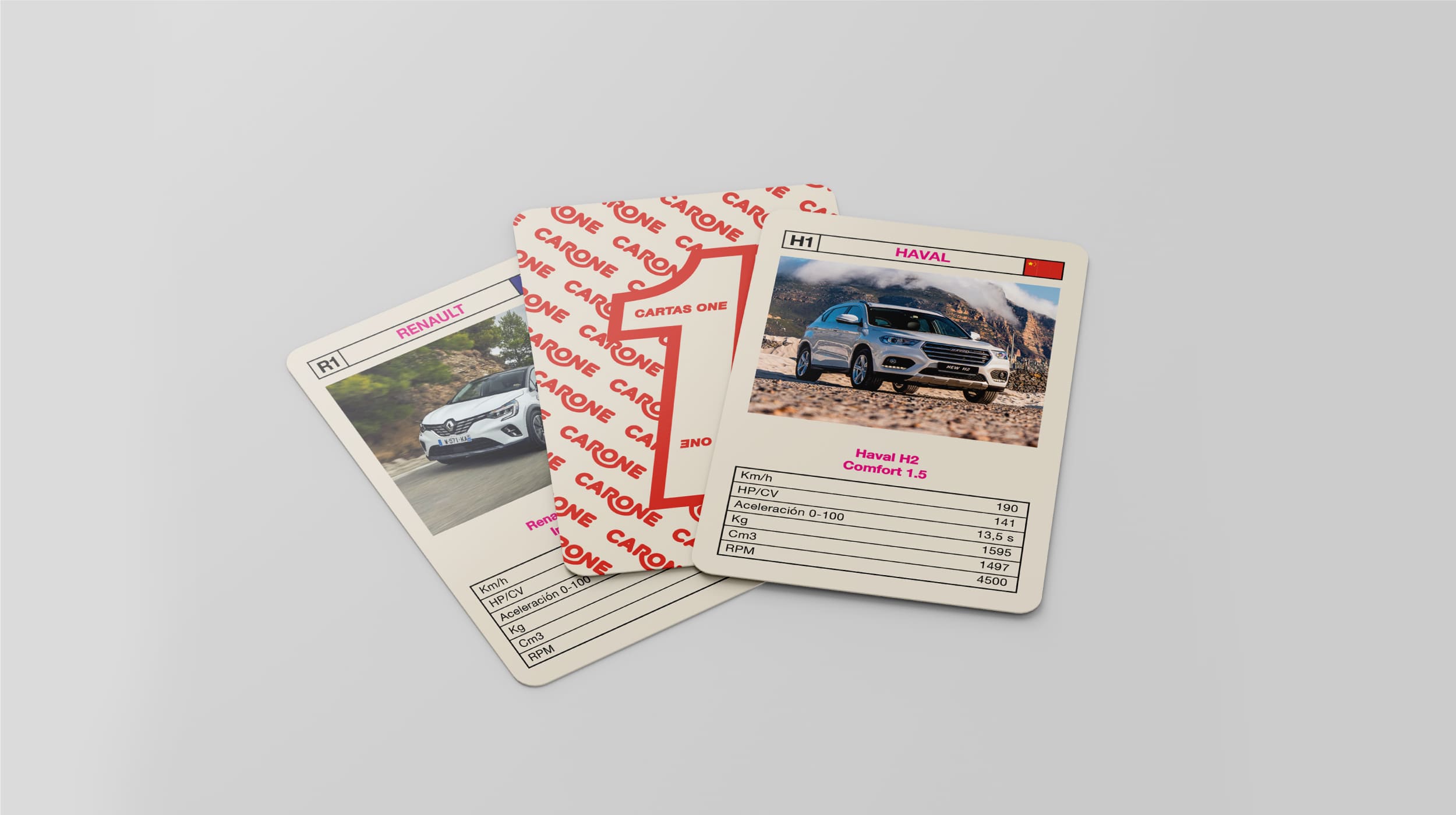 Tres cartas del mazo rojo de Cartas One.